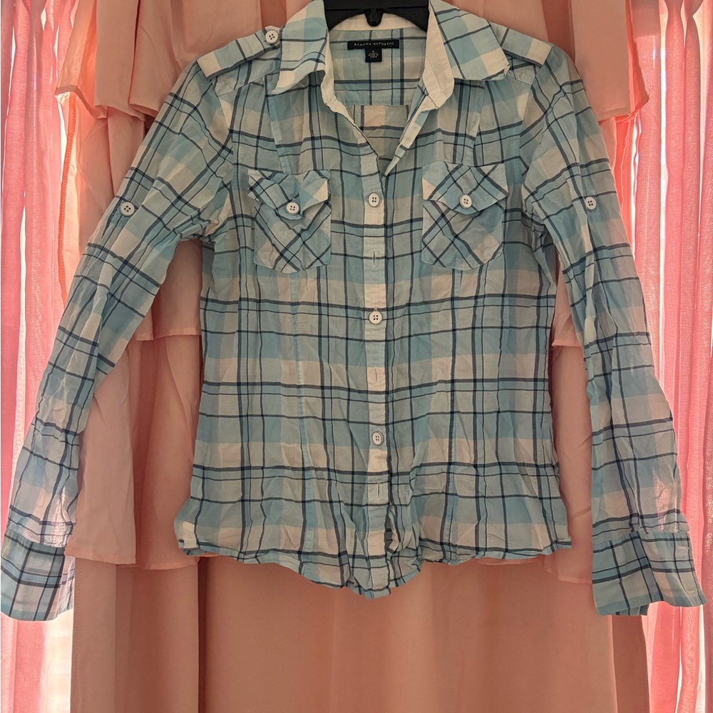 Banana Republic Blue and White Plaid Button Down Shirt